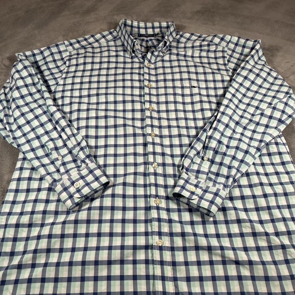 Vineyard Vines Slim Fit Tucker Shirt Mens Size 2XL Blue Check Nylon Long Sleeve - Picture 11 of 16